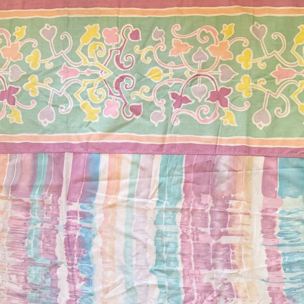 Mary McFadden Martex Pastel Abstract Flat Sheet Twin Windrifts ? Teal Yellw Pink